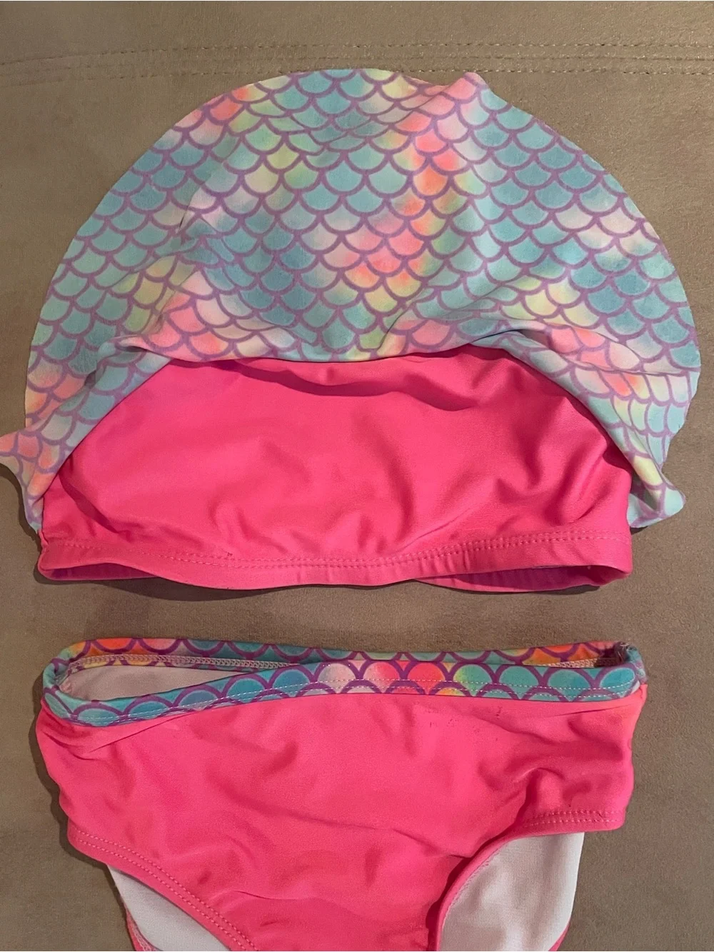 Girls' Pink Mermaid Print Two-Piece Swim Set 4T